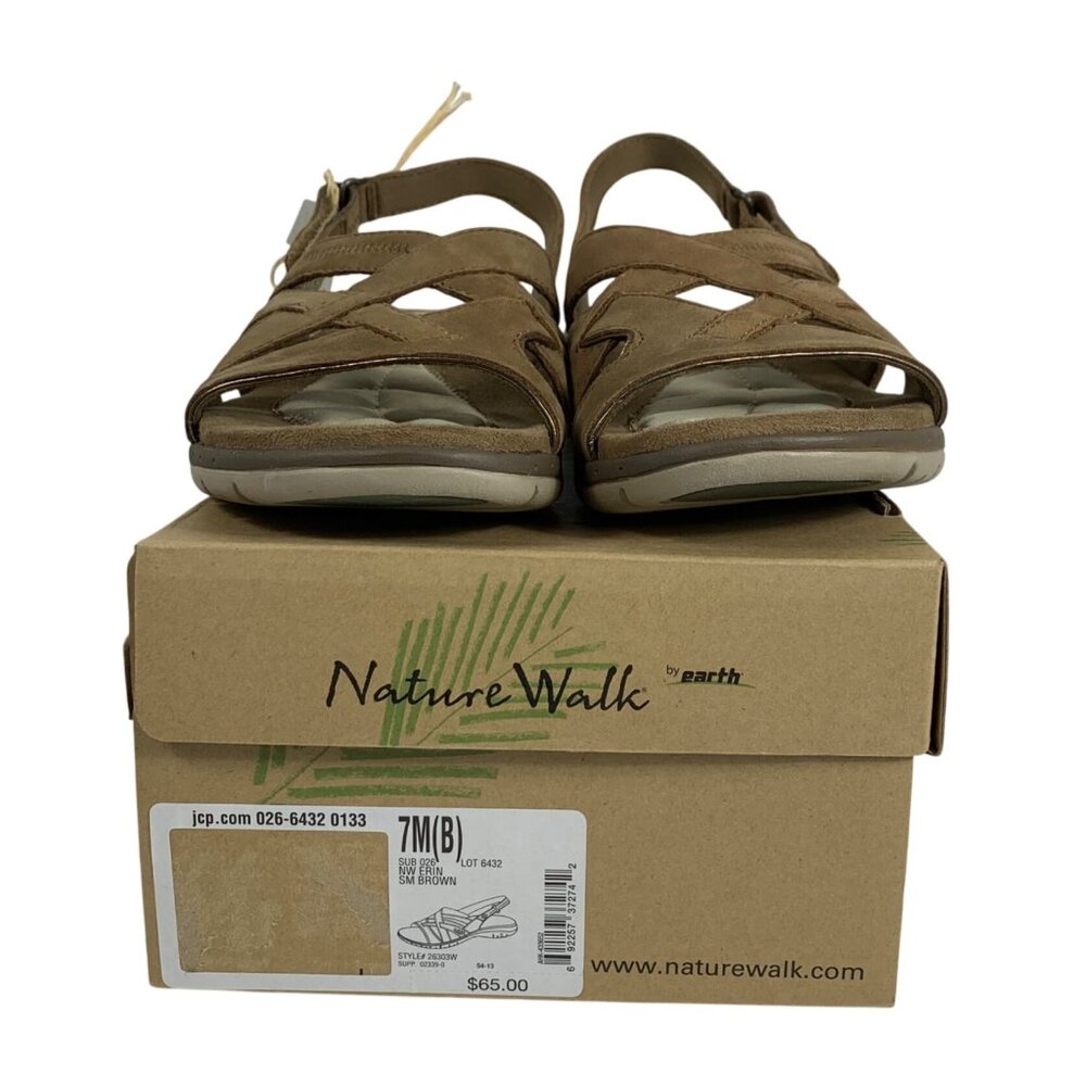 Nature Walk By Earth Erin 7M Womens Brown Leather Upper Sandals Adjustable Strap